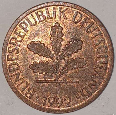 1992 G - 1 PFENNIG - ONE PFENNIG - GERMANY - FEDERAL REPUBLIC - (Copper Plated Steel)